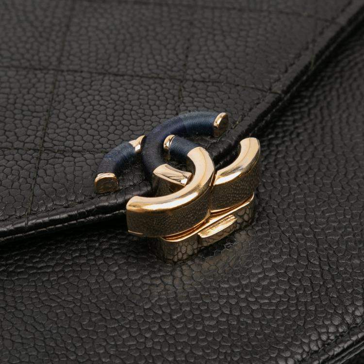 Pre Owned Chanel Black Paris-Cuba Square Quilted Caviar Thread Around Wallet On Chain