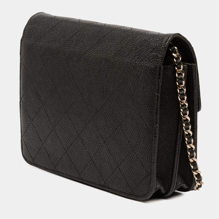 Pre Owned Chanel Black Paris-Cuba Square Quilted Caviar Thread Around Wallet On Chain