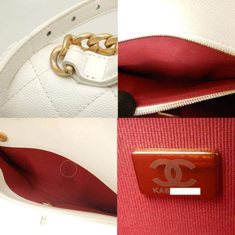Pre Owned Chanel Chain  Caviar Skin White Shoulder Bag