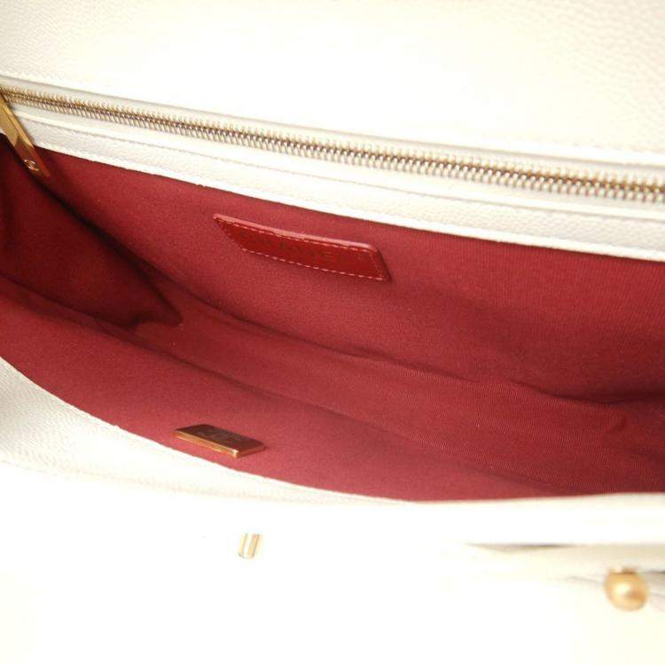 Pre Owned Chanel Chain  Caviar Skin White Shoulder Bag