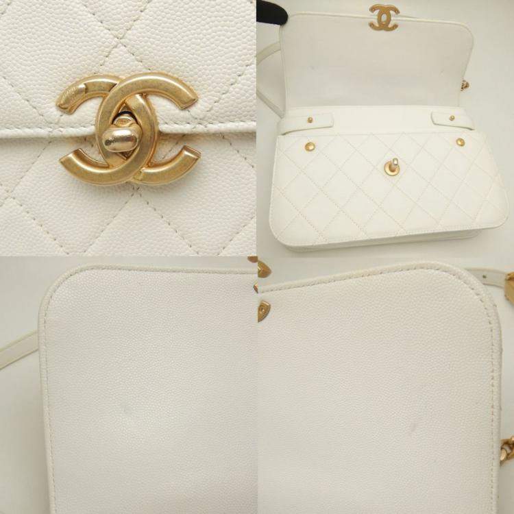 Pre Owned Chanel Chain  Caviar Skin White Shoulder Bag