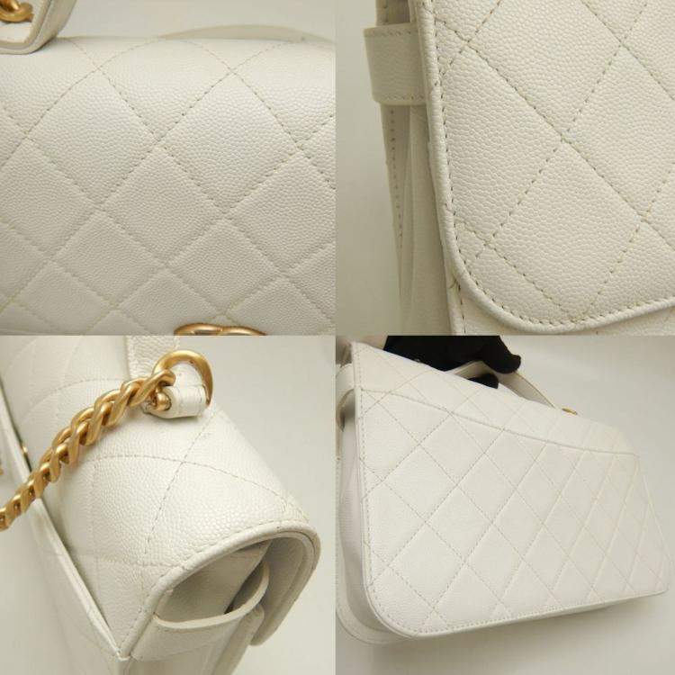 Pre Owned Chanel Chain  Caviar Skin White Shoulder Bag