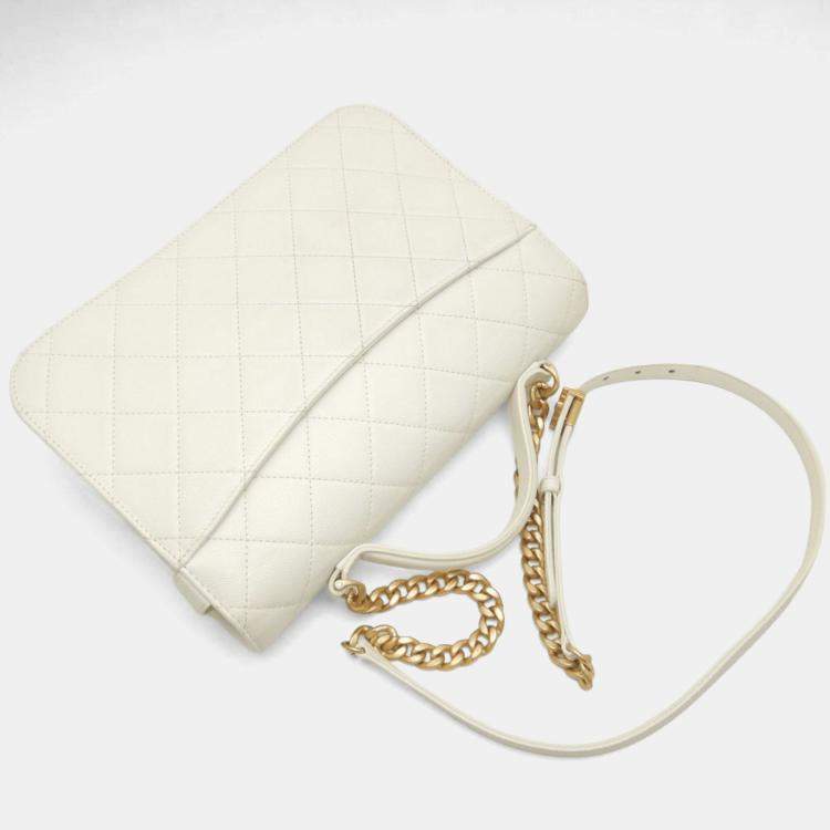 Pre Owned Chanel Chain  Caviar Skin White Shoulder Bag