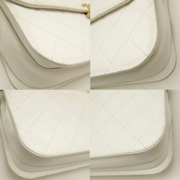 Pre Owned Chanel Chain  Caviar Skin White Shoulder Bag