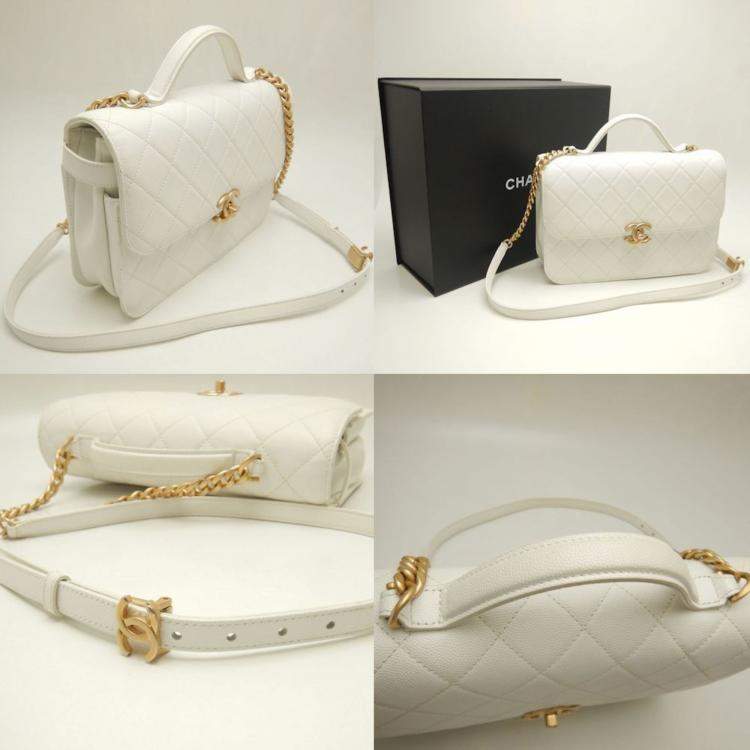 Pre Owned Chanel Chain  Caviar Skin White Shoulder Bag