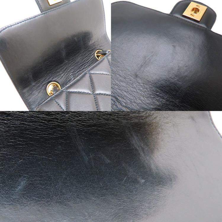 Pre Owned Chanel Matelasse Chain Mini Handbag In Black Lambskin