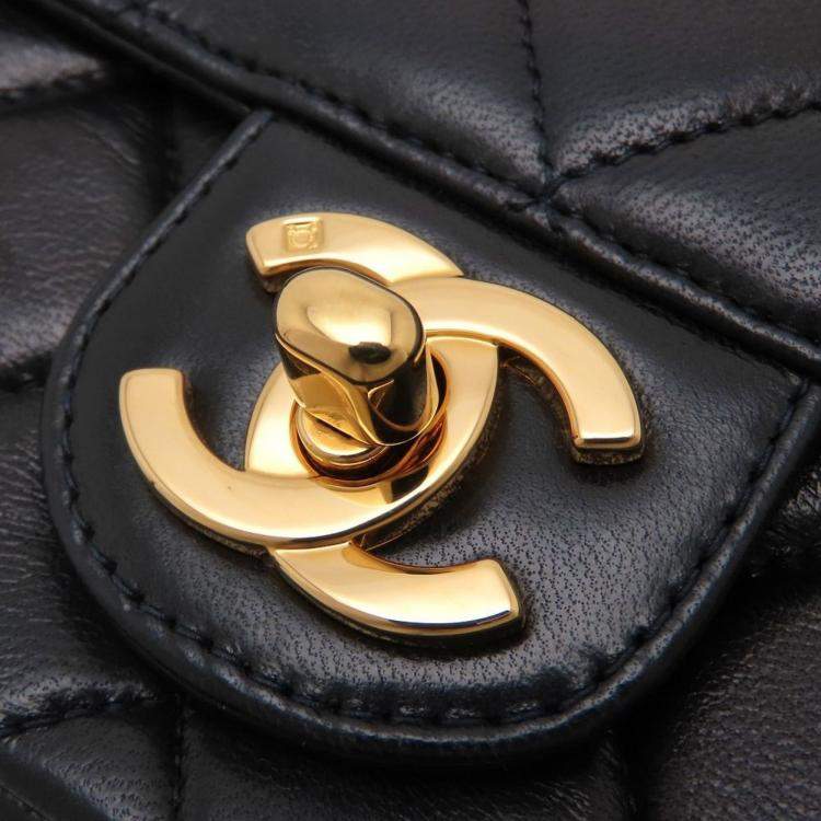 Pre Owned Chanel Matelasse Chain Mini Handbag In Black Lambskin