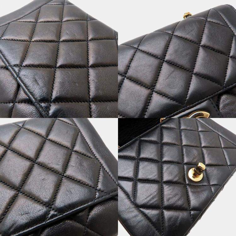 Pre Owned Chanel Matelasse Chain Mini Handbag In Black Lambskin
