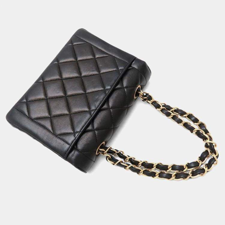 Pre Owned Chanel Matelasse Chain Mini Handbag In Black Lambskin