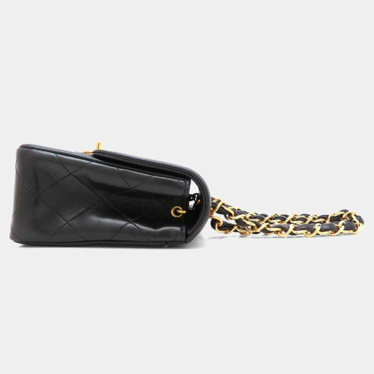 Pre Owned Chanel Matelasse Chain Mini Handbag In Black Lambskin