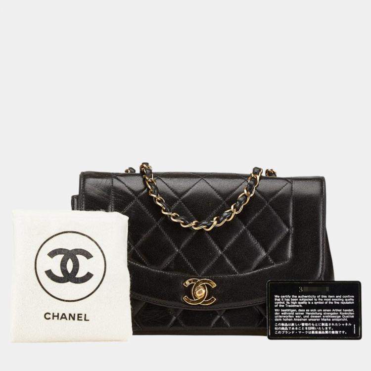 Pre Owned Chanel Matelasse Diana 22 Coco Mark Black Lambskin Shoulder Bag 