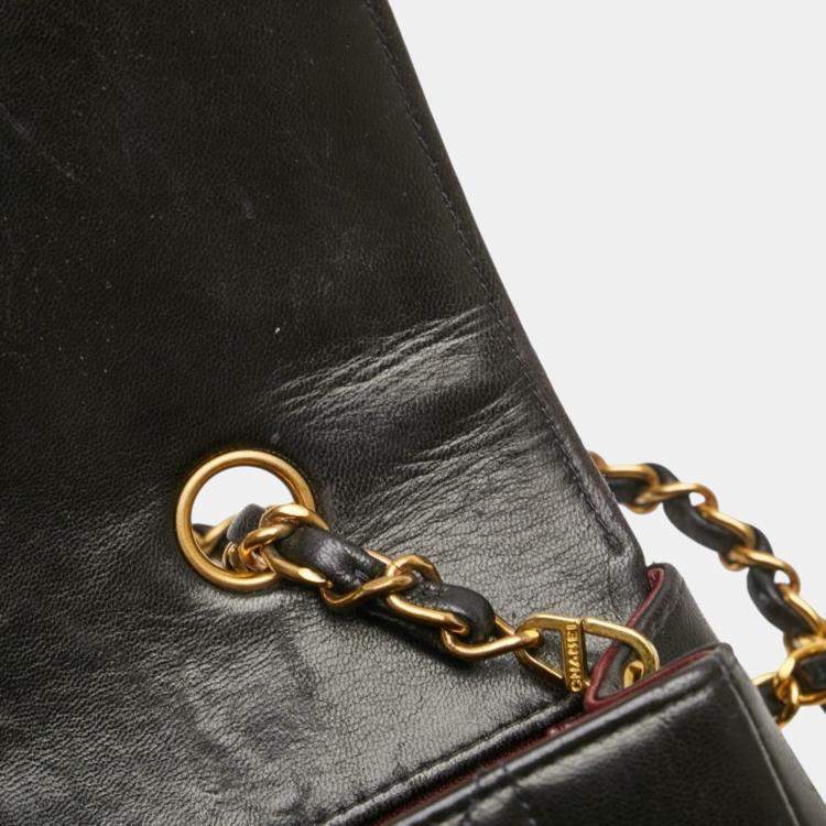 Pre Owned Chanel Matelasse Diana 22 Coco Mark Black Lambskin Shoulder Bag 