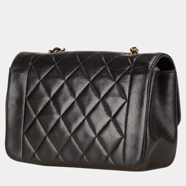 Pre Owned Chanel Matelasse Diana 22 Coco Mark Black Lambskin Shoulder Bag 
