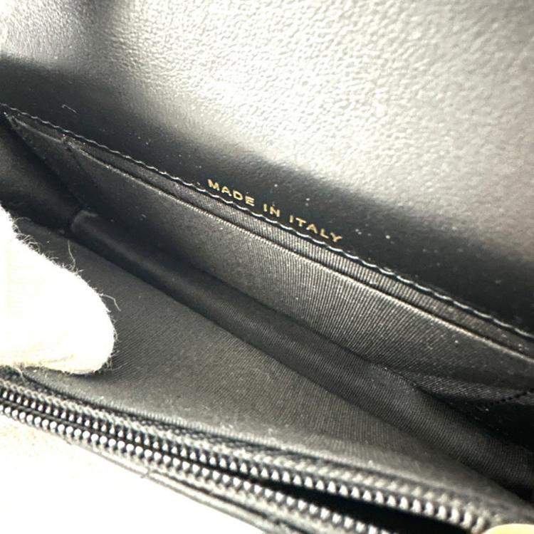 Pre Owned Chanel Cc Coco Mark Pearl Black Lambskin Long Chain Wallet