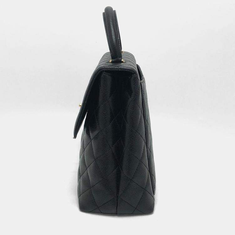 Pre Owned Chanel Coco Mark Cc Matelasse Quilted Tote Bag In Caviar Leather  Black