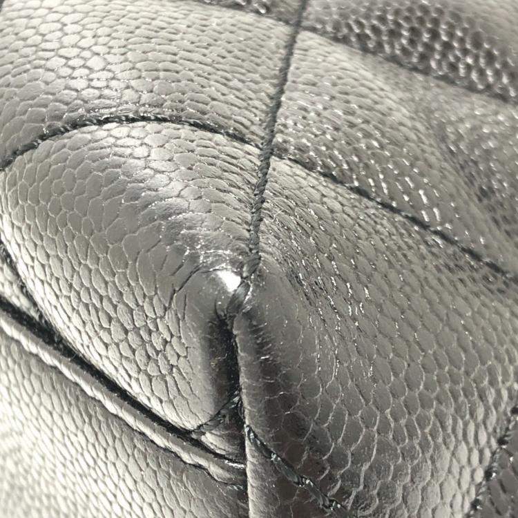 Pre Owned Chanel Coco Mark Cc Matelasse Quilted Tote Bag In Caviar Leather  Black