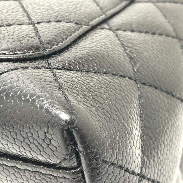 Pre Owned Chanel Coco Mark Cc Matelasse Quilted Tote Bag In Caviar Leather  Black