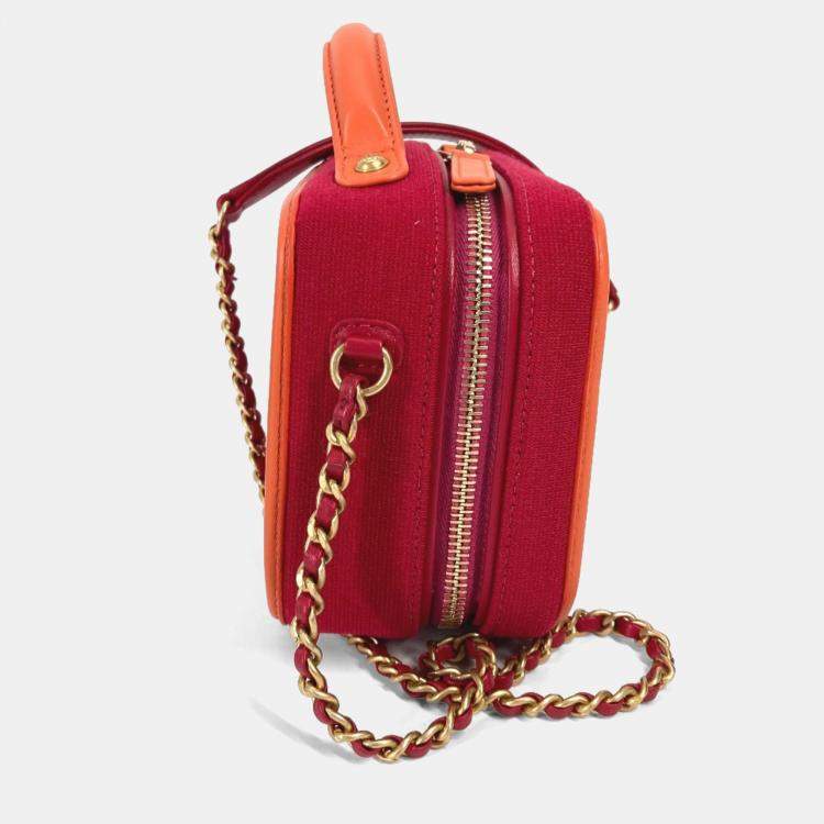 Pre Owned Chanel Coco Mark Cc Filigree Orange/Red Canvas Leather 2-Way Chain Shoulder Vanity Bag