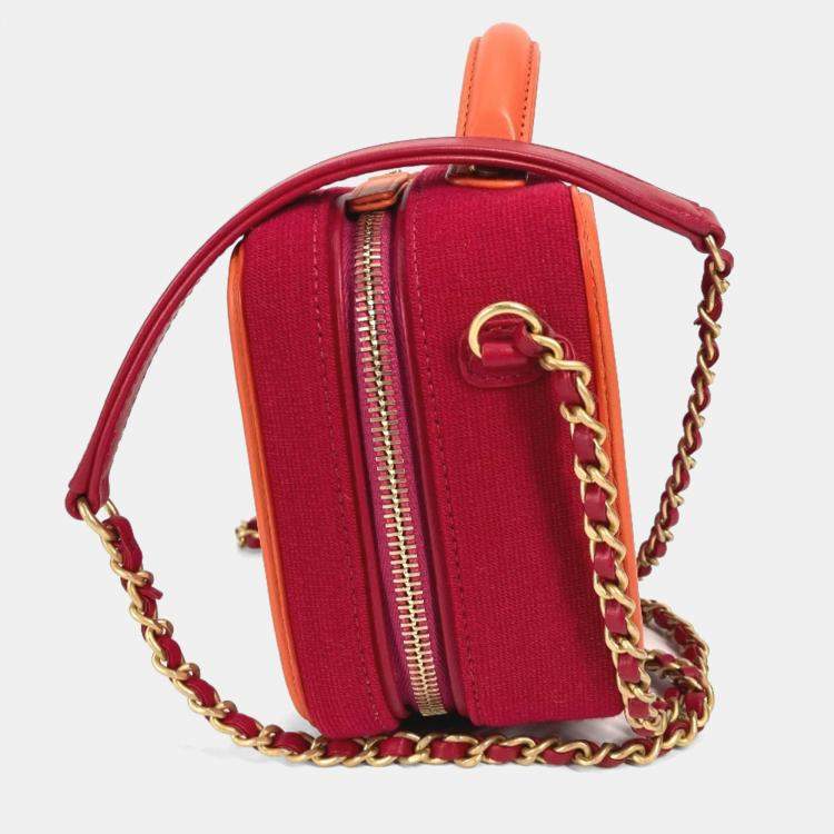 Pre Owned Chanel Coco Mark Cc Filigree Orange/Red Canvas Leather 2-Way Chain Shoulder Vanity Bag