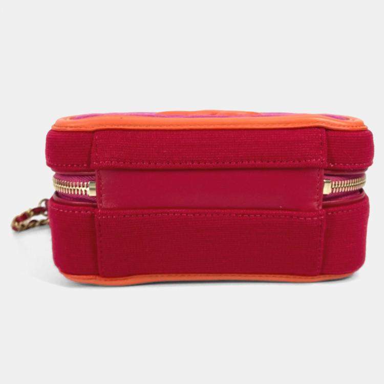 Pre Owned Chanel Coco Mark Cc Filigree Orange/Red Canvas Leather 2-Way Chain Shoulder Vanity Bag