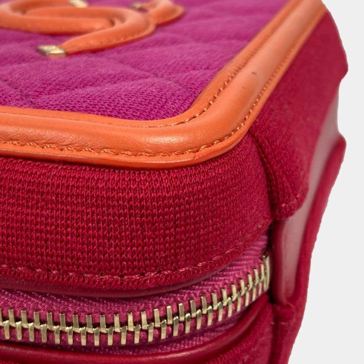 Pre Owned Chanel Coco Mark Cc Filigree Orange/Red Canvas Leather 2-Way Chain Shoulder Vanity Bag