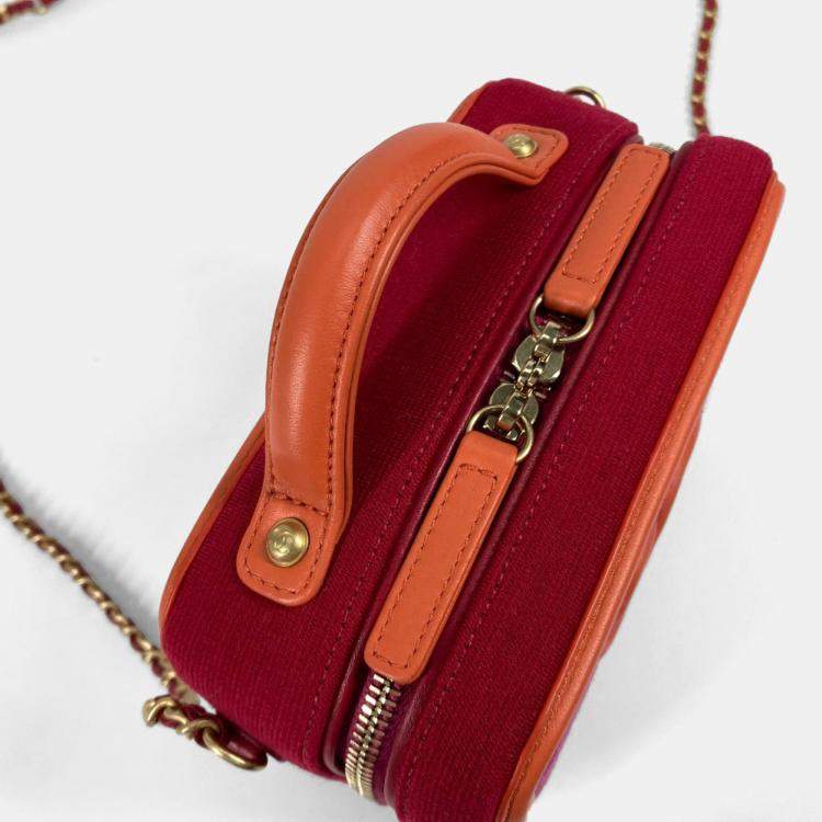 Pre Owned Chanel Coco Mark Cc Filigree Orange/Red Canvas Leather 2-Way Chain Shoulder Vanity Bag