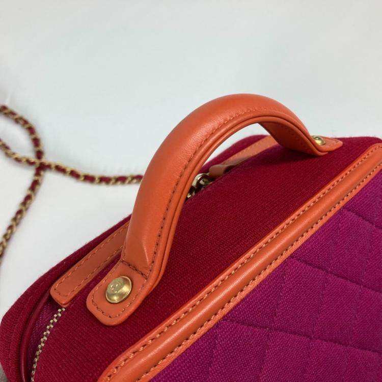 Pre Owned Chanel Coco Mark Cc Filigree Orange/Red Canvas Leather 2-Way Chain Shoulder Vanity Bag