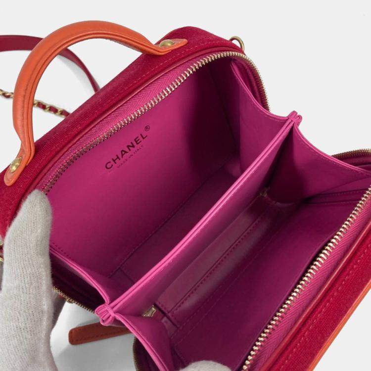 Pre Owned Chanel Coco Mark Cc Filigree Orange/Red Canvas Leather 2-Way Chain Shoulder Vanity Bag