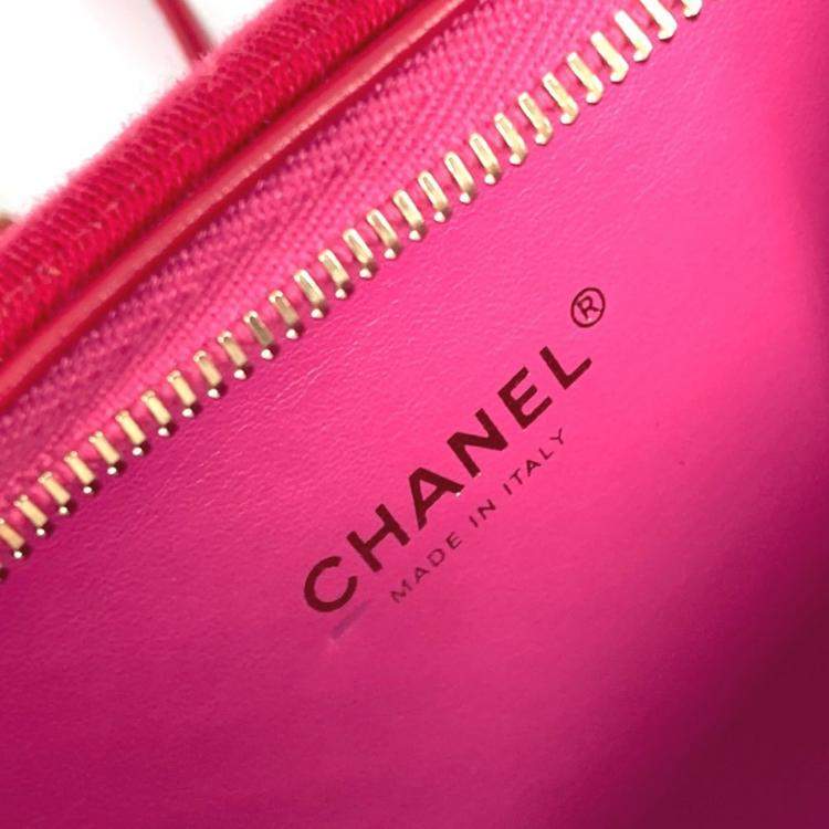 Pre Owned Chanel Coco Mark Cc Filigree Orange/Red Canvas Leather 2-Way Chain Shoulder Vanity Bag