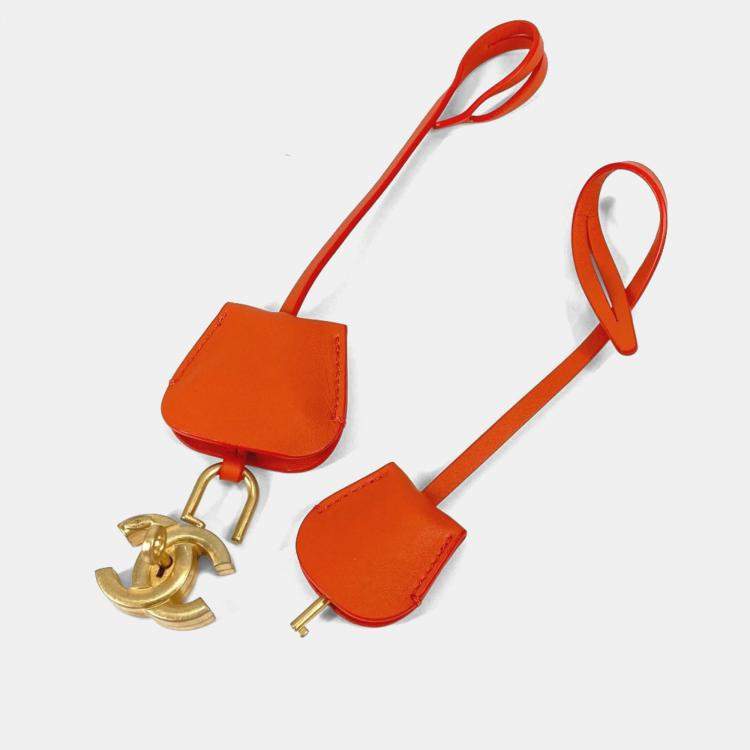 Pre Owned Chanel Coco Mark Cc Filigree Orange/Red Canvas Leather 2-Way Chain Shoulder Vanity Bag