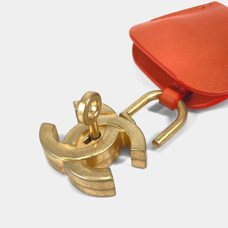 Pre Owned Chanel Coco Mark Cc Filigree Orange/Red Canvas Leather 2-Way Chain Shoulder Vanity Bag
