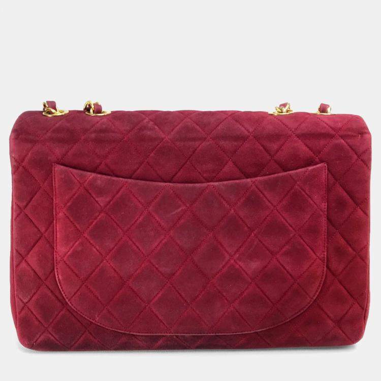 Pre Owned Chanel CC Coco Mark Deca Matelasse Bordeaux Suede 34 Double Chain Shoulder Bag