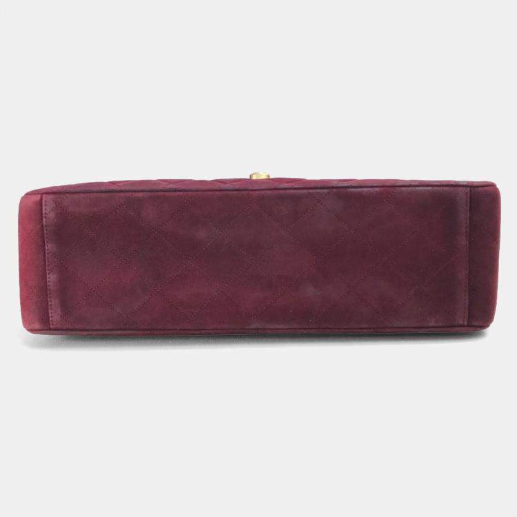 Pre Owned Chanel CC Coco Mark Deca Matelasse Bordeaux Suede 34 Double Chain Shoulder Bag