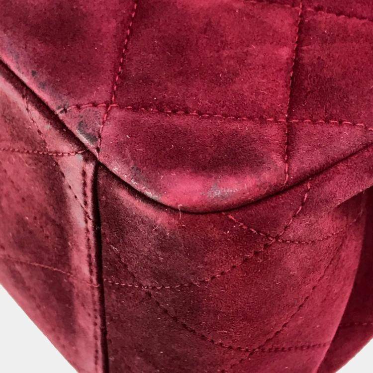 Pre Owned Chanel CC Coco Mark Deca Matelasse Bordeaux Suede 34 Double Chain Shoulder Bag