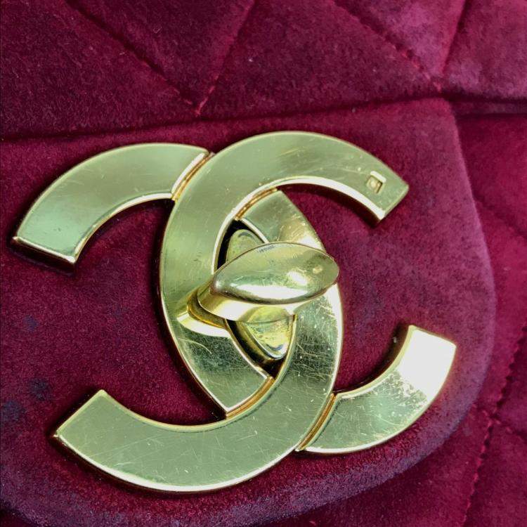 Pre Owned Chanel CC Coco Mark Deca Matelasse Bordeaux Suede 34 Double Chain Shoulder Bag