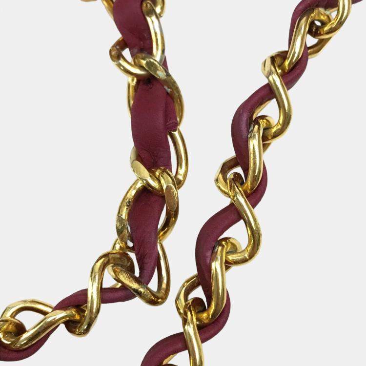 Pre Owned Chanel CC Coco Mark Deca Matelasse Bordeaux Suede 34 Double Chain Shoulder Bag