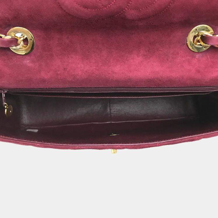 Pre Owned Chanel CC Coco Mark Deca Matelasse Bordeaux Suede 34 Double Chain Shoulder Bag