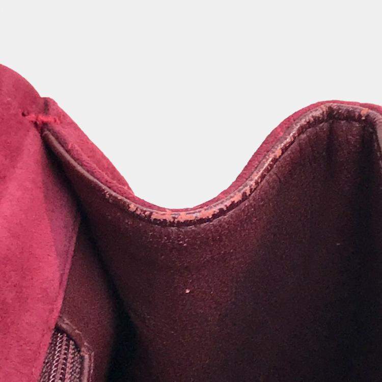 Pre Owned Chanel CC Coco Mark Deca Matelasse Bordeaux Suede 34 Double Chain Shoulder Bag