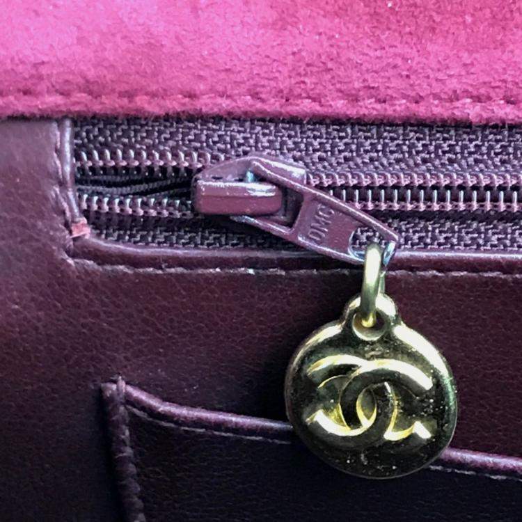 Pre Owned Chanel CC Coco Mark Deca Matelasse Bordeaux Suede 34 Double Chain Shoulder Bag