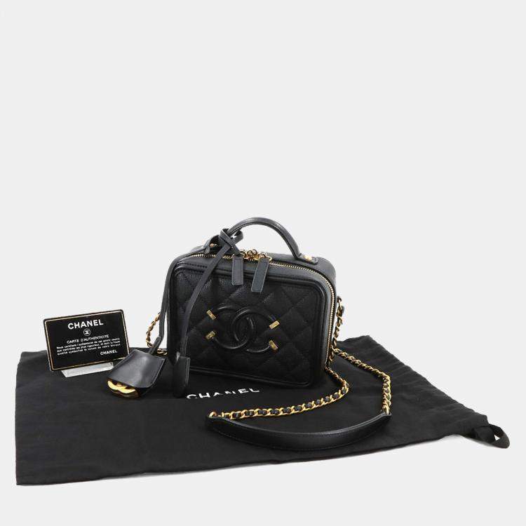 Pre Owned Chanel CC Filigree 2-Way Small Vanity Shoulder Bag In Caviar Leather  Black