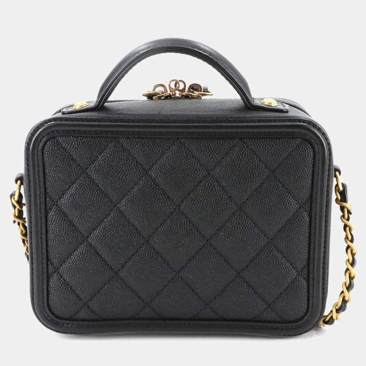 Pre Owned Chanel CC Filigree 2-Way Small Vanity Shoulder Bag In Caviar Leather  Black
