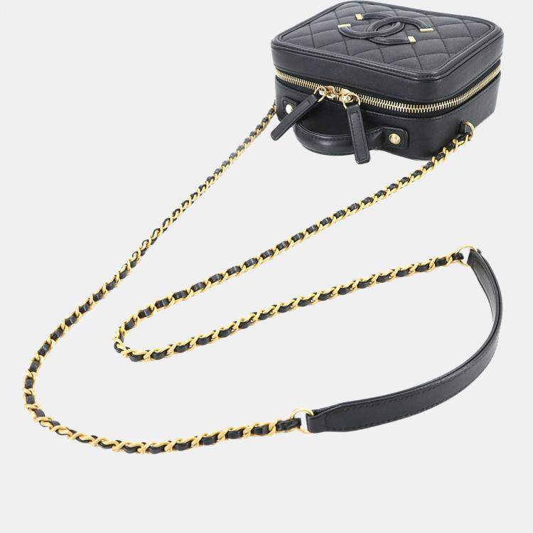 Pre Owned Chanel CC Filigree 2-Way Small Vanity Shoulder Bag In Caviar Leather  Black