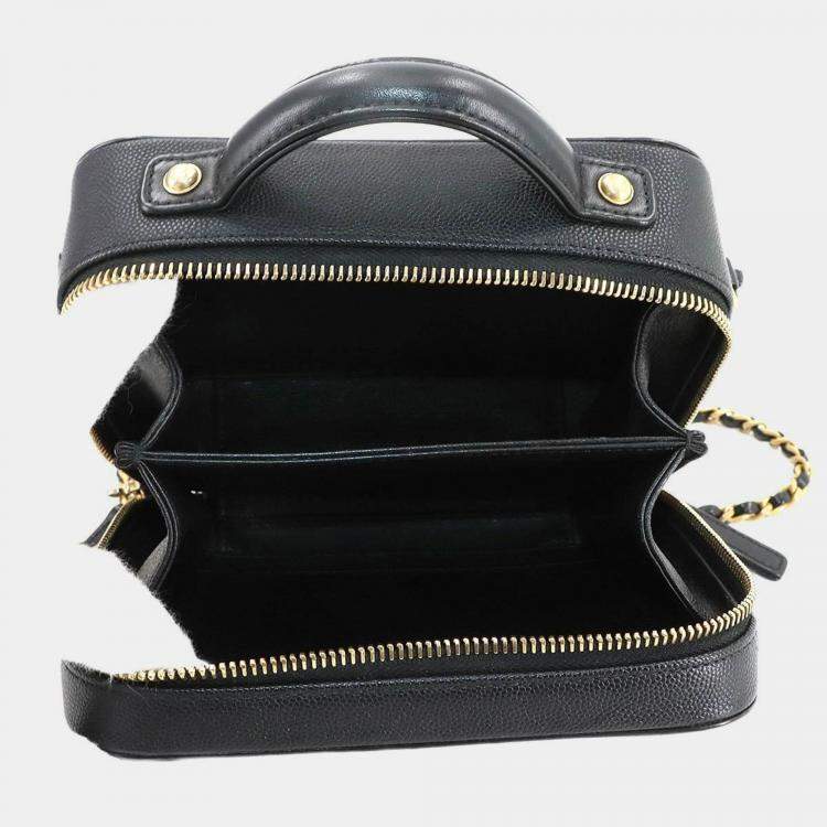 Pre Owned Chanel CC Filigree 2-Way Small Vanity Shoulder Bag In Caviar Leather  Black