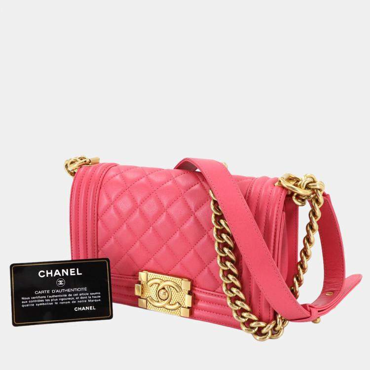 Pre Owned Chanel Boy Chanel Small Chain Shoulder Bag In Pink Lambskin