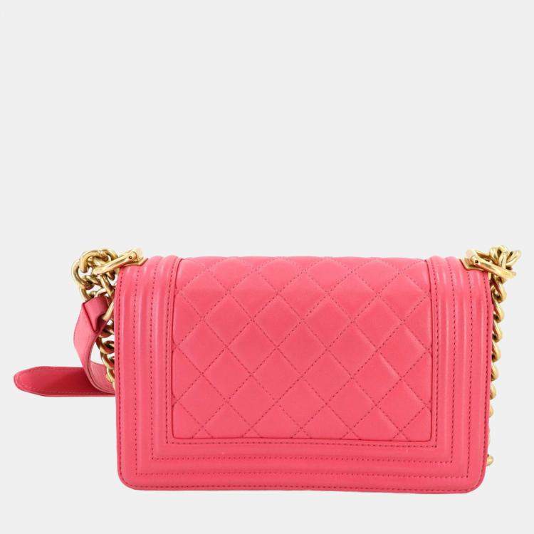 Pre Owned Chanel Boy Chanel Small Chain Shoulder Bag In Pink Lambskin