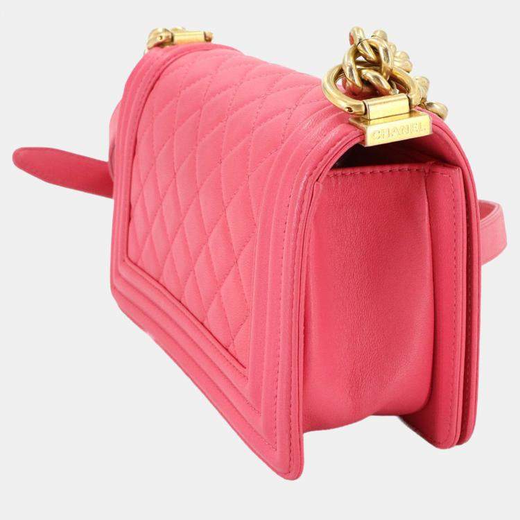 Pre Owned Chanel Boy Chanel Small Chain Shoulder Bag In Pink Lambskin