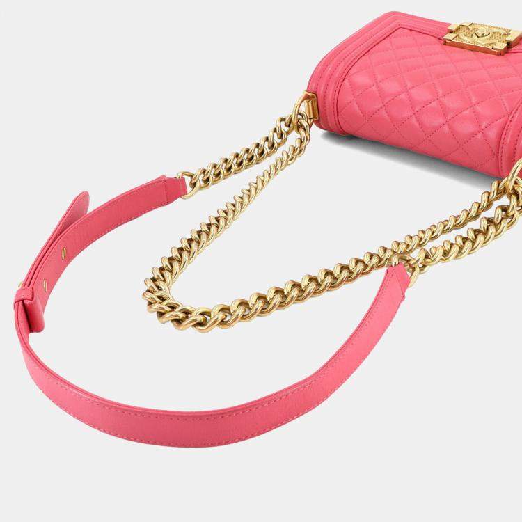 Pre Owned Chanel Boy Chanel Small Chain Shoulder Bag In Pink Lambskin