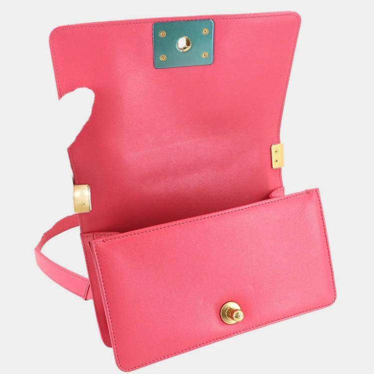 Pre Owned Chanel Boy Chanel Small Chain Shoulder Bag In Pink Lambskin