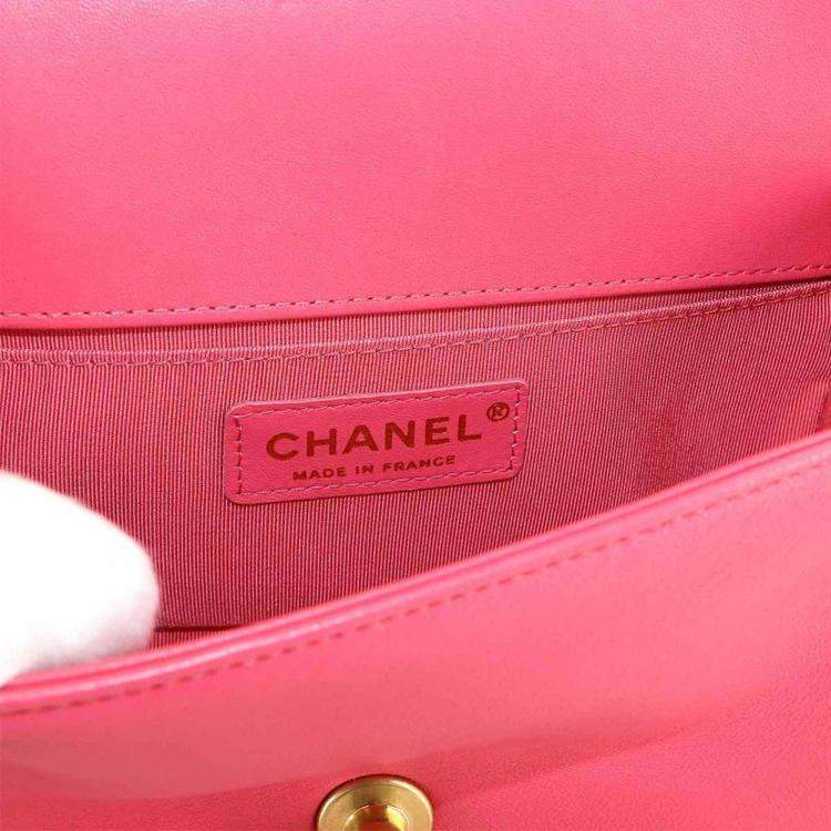 Pre Owned Chanel Boy Chanel Small Chain Shoulder Bag In Pink Lambskin