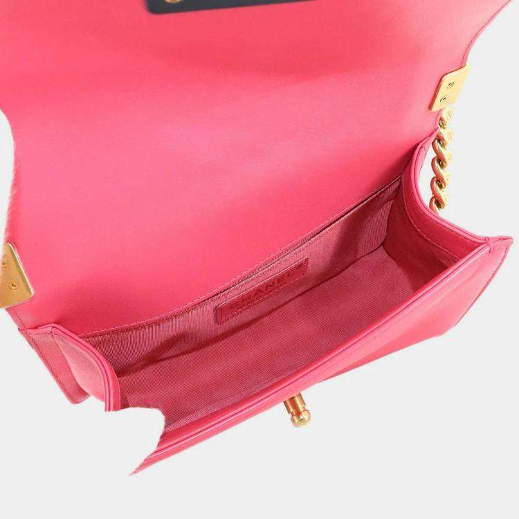 Pre Owned Chanel Boy Chanel Small Chain Shoulder Bag In Pink Lambskin
